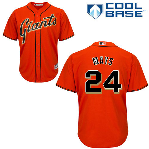 Giants #24 Willie Mays Orange Alternate Cool Base Stitched Youth MLB Jersey